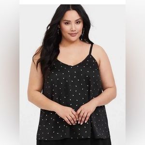 Torrid Sophie Black Foil Metallic Feather Swing Cami Tank Top